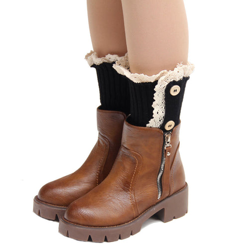 Woman Three Button Short Knitted Lace Crochet Button Leg Warmers Socks Boot Cover piernas calcetines mujer IMY66