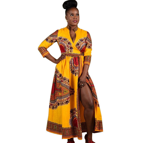 Women African Print Long Dress Ladies Sexy Maxi Dresses Casual Straight Long Sleeve Dresses vestidos femininos IMY66