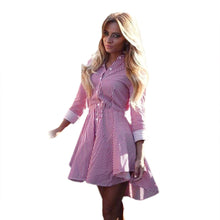 Women Dress Casual Long Sleeve Striped Irregular Sexy Dress Female Shirt Dresses vestidos femininos IMY66