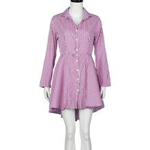 Women Dress Casual Long Sleeve Striped Irregular Sexy Dress Female Shirt Dresses vestidos femininos IMY66