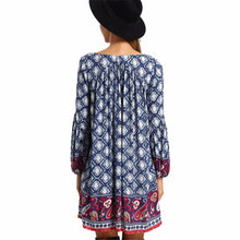 Women Dress Bohemian Lace Up Print Long Sleeve Dress National Wind Bandage Mini Dress vestidos femininos IMY66