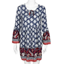 Women Dress Bohemian Lace Up Print Long Sleeve Dress National Wind Bandage Mini Dress vestidos femininos IMY66