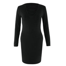 Women Knitted Sweaters Dress Sexy Lace Up V-Neck Bandage Bodycon Mini Sexy Dress vestidos femininos IMY66