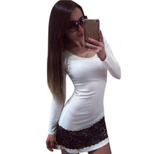 Women Lace Splice Dresses Sexy long Sleeve Sheath Party Mini Dress Casual Dress vestidos femininos IMY66