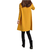 Women Dress Ethnic Style Solid Casual Long Sleeve Pocket Dress O Neck Loose Mini Dress Vestido de festa IMY66