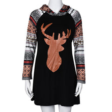 Women Dress Boho Casual Reindeer Printed Splicing Hooded Mini Dress Vestidos femininos IMY66