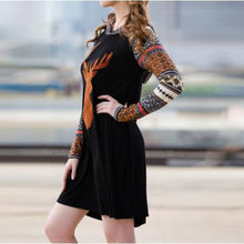 Women Dress Boho Casual Reindeer Printed Splicing Hooded Mini Dress Vestidos femininos IMY66