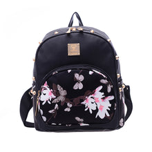 Women Backpack Causal Rivet Floral Printing PU Leather Backpacks For Girls mochilas mujer IMY66