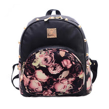 Women Backpack Causal Rivet Floral Printing PU Leather Backpacks For Girls mochilas mujer IMY66
