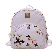 Women Backpack Causal Rivet Floral Printing PU Leather Backpacks For Girls mochilas mujer IMY66