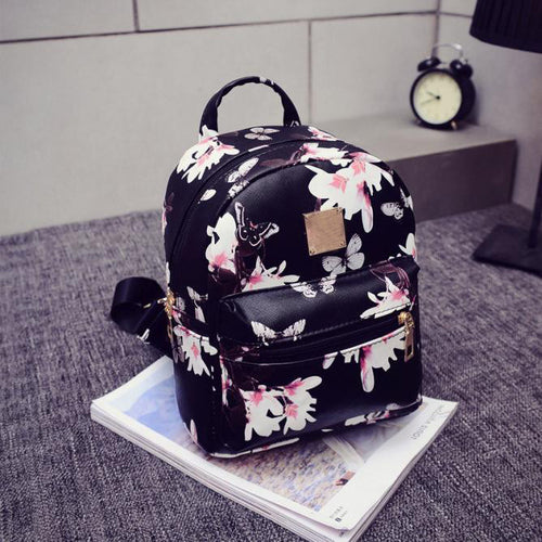 Women Backpack Causal Floral Printing PU Leather Backpacks For Girls,mochila feminina IMY66