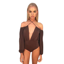 Women Bodycon Jumpsuit Bodysuit Sexy Corss Front Off Shoulder V Neck Long Sleeve Romper Playsuit Tops macacao feminino IMY66