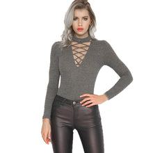 Women Bodysuits Sexy Halter V-neck Long-Sleeved Shirt Straps Bodycon Bandage Romper Jumpsuit Macacao Feminino Overall IMY66