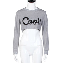 Women COOL Letters Crop Tops Cut Up T-Shirts Long Sleeve O Neck Short Sweater Shirt Tops Tee Shirt femme camiseta mujer IMY66