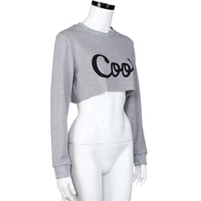 Women COOL Letters Crop Tops Cut Up T-Shirts Long Sleeve O Neck Short Sweater Shirt Tops Tee Shirt femme camiseta mujer IMY66