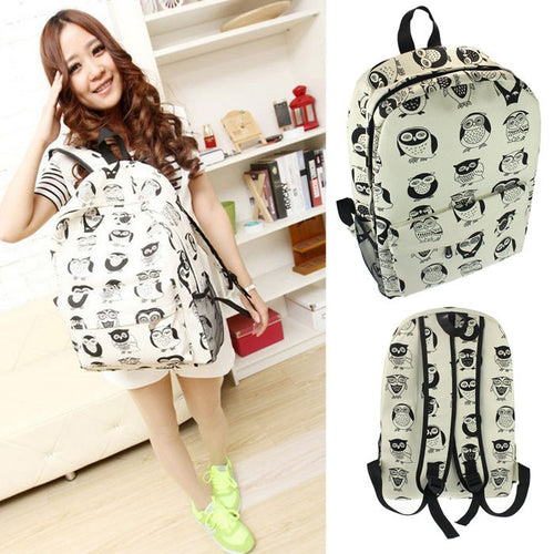 Women Canvas Travel Satchel Shoulder Bag Backpack School Rucksack Owl IMY66