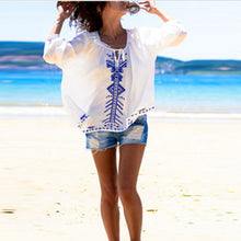 Women Casual Blouse Bohemian Style Elegant Pattern BohoBeach Cover Up Long Sleeve Blouse Tops Shirt Blusas feminina IMY66