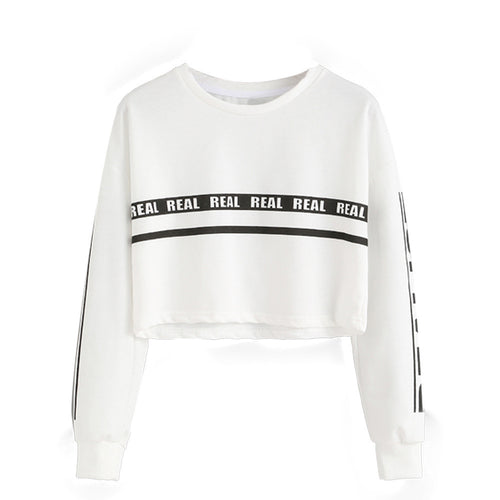 Women Casual Crop Tops T-Shirts Long Sleeve Letter Printed Hoodie Tops Tee shirts Tops Sweatershirt camisetas y tops IMY66