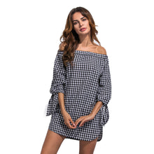 Women Casual Dress Sexy Off Shoulder Plaid Short Party Beach Tops Mini Dress vestidos femininos IMY66
