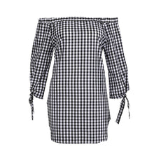 Women Casual Dress Sexy Off Shoulder Plaid Short Party Beach Tops Mini Dress vestidos femininos IMY66