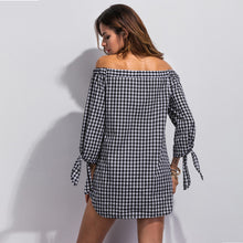 Women Casual Dress Sexy Off Shoulder Plaid Short Party Beach Tops Mini Dress vestidos femininos IMY66