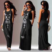 Women Casual Dress Sexy Sleeveless Cat Printed Long Maxi Party Beach Dress Vest Sundress vestidos IMY66
