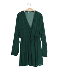 Women Casual Dress Sexy V Neck Green Long Sleeve Chiffon Party Dress Evening Casual Mini Dress Vestidos Robes IMY66