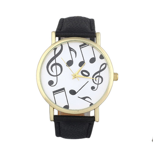 Women Casual Dress Watch Musical Notes PU Leather Band Quartz Wrist Watch montre femme relogio feminino IMY66