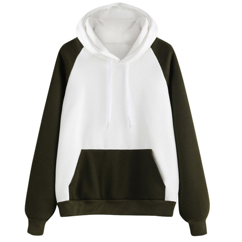 Women Casual Hoodie Sweatshirt T-Shirts Patchwork Color Long Sleeve Hooded Pullover camisas feminina camisetas y tops IMY66