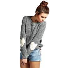 Women Casual Knitted Sweater Hearted Patch Sleeve Loose Jumper Knitwear Pullovers pull femme IMY66