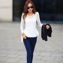 Women Casual Lace Crochet Chiffon Fishtail Spliting Work Wear Long Sleeve White Blouse Top Bottoming Shirt IMY66
