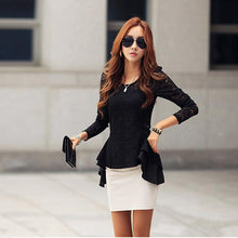 Women Casual Lace Crochet Chiffon Fishtail Spliting Work Wear Long Sleeve White Blouse Top Bottoming Shirt IMY66