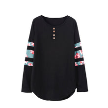 Women Casual Long Sleeve T-Shirts Long Sleeve Cotton Button Floral Print Splice Pullover T-Shirt Tops camisetas y tops IMY66