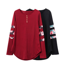 Women Casual Long Sleeve T-Shirts Long Sleeve Cotton Button Floral Print Splice Pullover T-Shirt Tops camisetas y tops IMY66