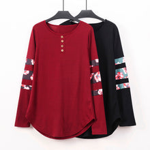 Women Casual Long Sleeve T-Shirts Long Sleeve Cotton Button Floral Print Splice Pullover T-Shirt Tops camisetas y tops IMY66