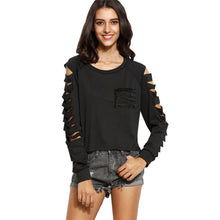 Women Casual Long-Sleeved T-Shirts Hole Hollow Pocket Long Sleeve Tee shirt femme blusa Feminina IMY66