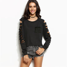 Women Casual Long-Sleeved T-Shirts Hole Hollow Pocket Long Sleeve Tee shirt femme blusa Feminina IMY66