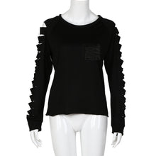 Women Casual Long-Sleeved T-Shirts Hole Hollow Pocket Long Sleeve Tee shirt femme blusa Feminina IMY66