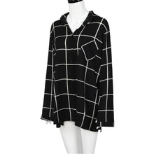 Women Casual Plaid PrinT-Shirt Blouse Long Sleeve Pocket Loose Chiffon Shirts Tops Blusas Femininos IMY66