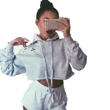 Women Casual Short Hoodie Sweatshirt Jumper Crop Tops Pullover Loose Long Sleeve Hole Tee Shirts femme camisetas y tops IMY66