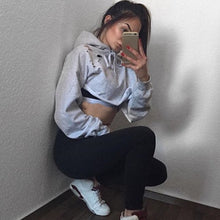 Women Casual Short Hoodie Sweatshirt Jumper Crop Tops Pullover Loose Long Sleeve Hole Tee Shirts femme camisetas y tops IMY66