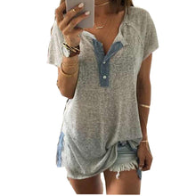 Women Casual T-Shirts Sexy V Neck Loose Cotton Blend Button Tops Tee shirt femme Tops Shirt Camisetas Feminina IMY66