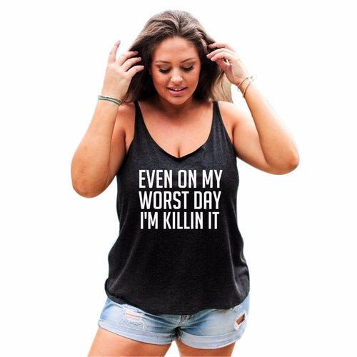 Women Casual Tank Tops Ladies Sexy Letter Print Sleeveless T-Shirt blusas feminino Big Size Black IMY66