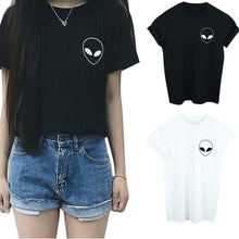 Women Casual Tee Shirt Funny Alien Printed Short Sleeve T-Shirt Loose Cotton Shirt Tops female IMY66