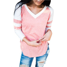 Women Casual Tops V Neck Pullover Long Sleeve Tee Shirts femme Sweatshirts Hoodies Blusas Femininas Pink IMY66