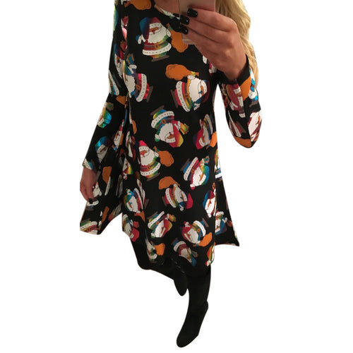 Women Casual Print Swing Dress Ladies Long Sleeve Flared Bodycon Bandage Party Dress Vestidos femininos IMY66