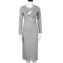 Women Casual long Dress Funny Ice Cream Hair Ball Printing Long-sleeved O Neck Package Hip Maxi Dress vestidos femininos IMY66