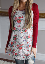 Women Causal T-Shirts Long Sleeve Floral Striped Splicing O-Neck Loose T-Shirt Tee Shirts femme camisetas y tops IMY66