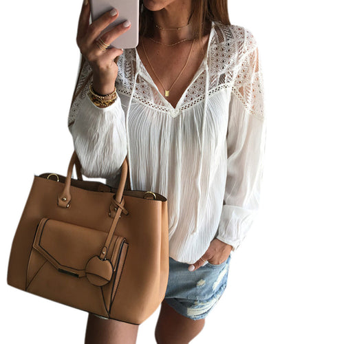 Women Chiffon Blouse Boho Lady Sexy Loose Lace Tops shirt Casual Shirt Women clothes blusa feminino IMY66