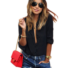 Women Chiffon Blouse Casual Boyfriend Long Sleeve Loose Shirt Big Size Office Shirts V Neck Tops Blusa IMY66